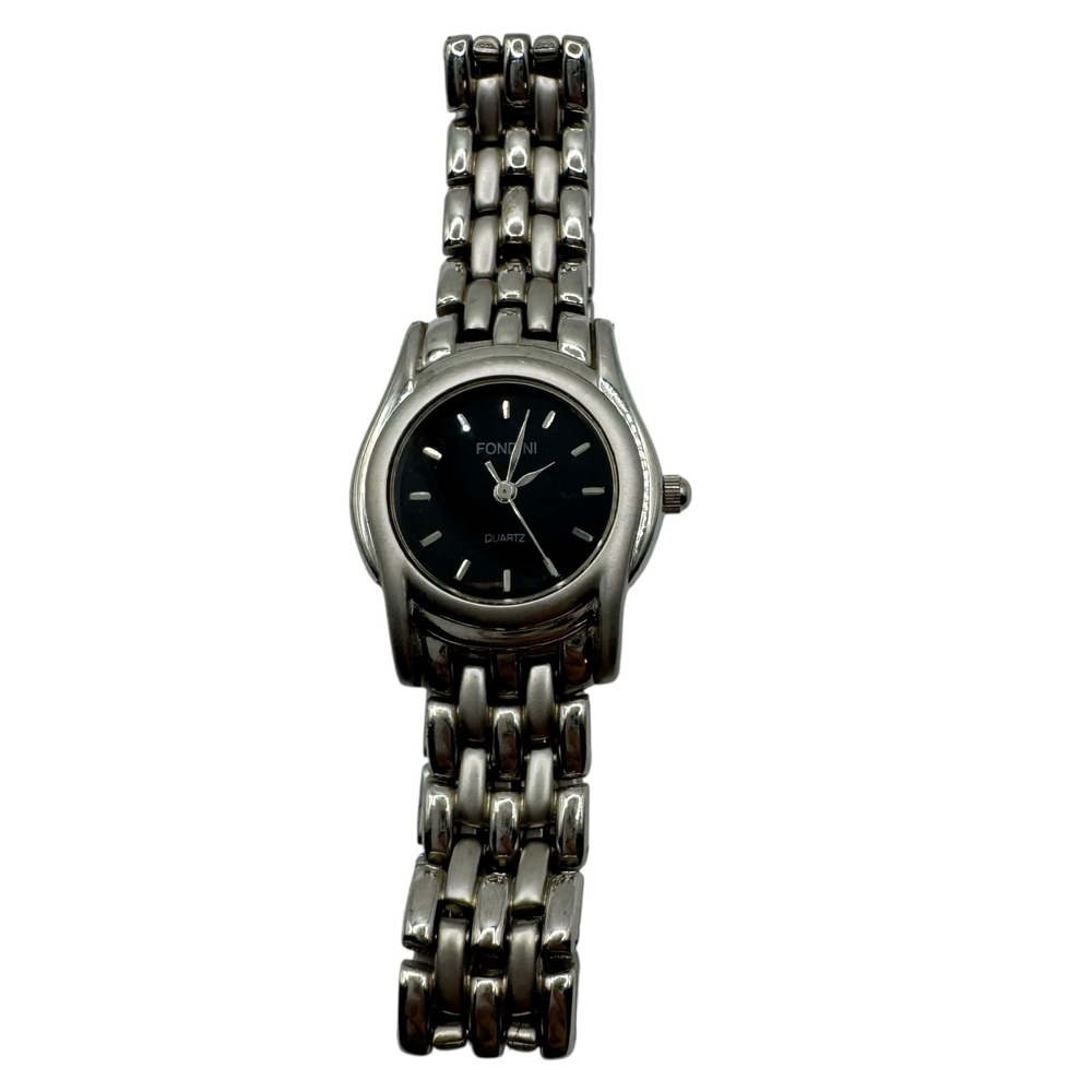 Fondini Women's Silver Tone Black Dial Quartz Bracelet‎ Watch Need Battery D14Q